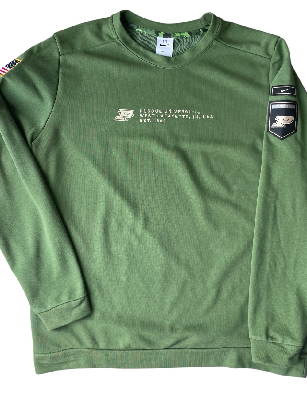 Purdue Boilermakers NCAA Nike Military Appreciation Sweatshirt Sz. L Green